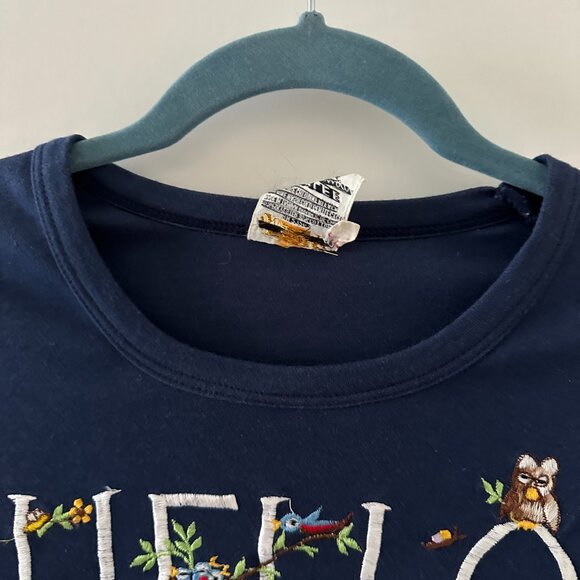 Vtg Cyn Les Blue Fall Hello Goodbye Fall Embroidery Long Sleeve Top Size Medium - Picture 4 of 16